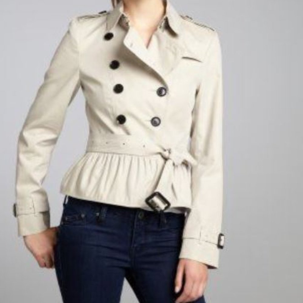Burberry khaki cotton belted ruffle trimmed trench